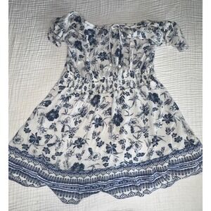 American‎ Rag Dress XXL White Blue Floral Off Shoulder Smocked Mini